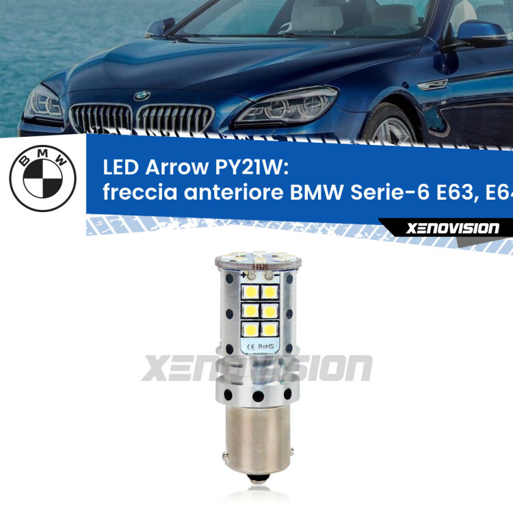 <strong>Freccia Anteriore LED no-spie per BMW Serie-6</strong> E63, E64 2004 - 2010. Lampada <strong>PY21W</strong> modello top di gamma Arrow.