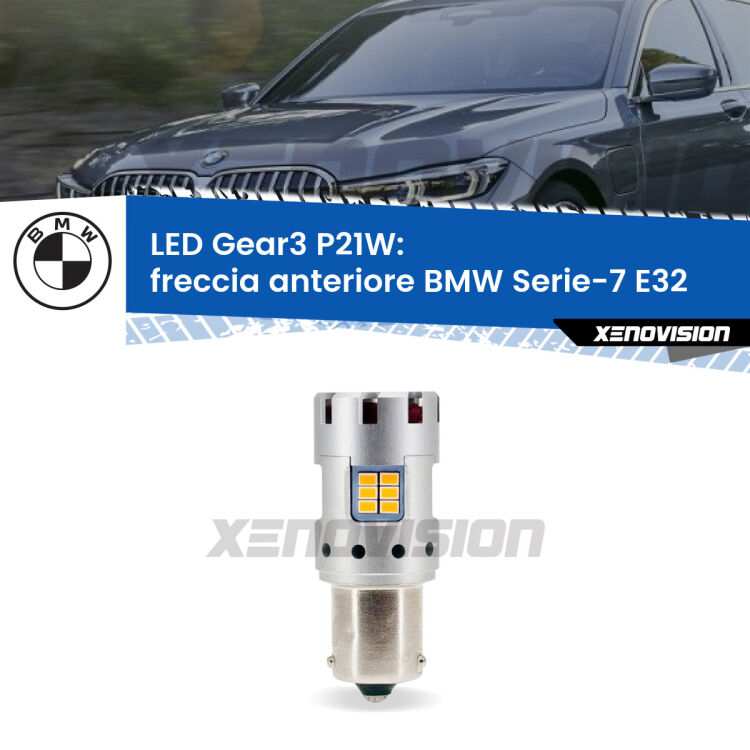 <strong>Freccia Anteriore LED no-spie per BMW Serie-7</strong> E32 1986 - 1993. Lampada <strong>P21W</strong> modello Gear3 no Hyperflash, raffreddata a ventola.