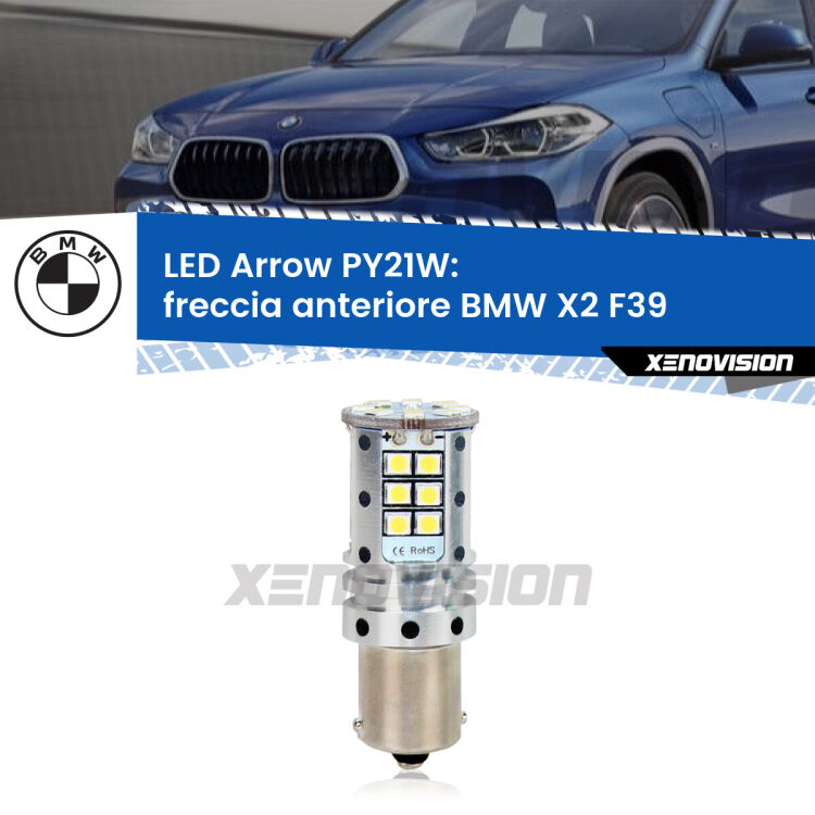 <strong>Freccia Anteriore LED no-spie per BMW X2</strong> F39 2017 in poi. Lampada <strong>PY21W</strong> modello top di gamma Arrow.