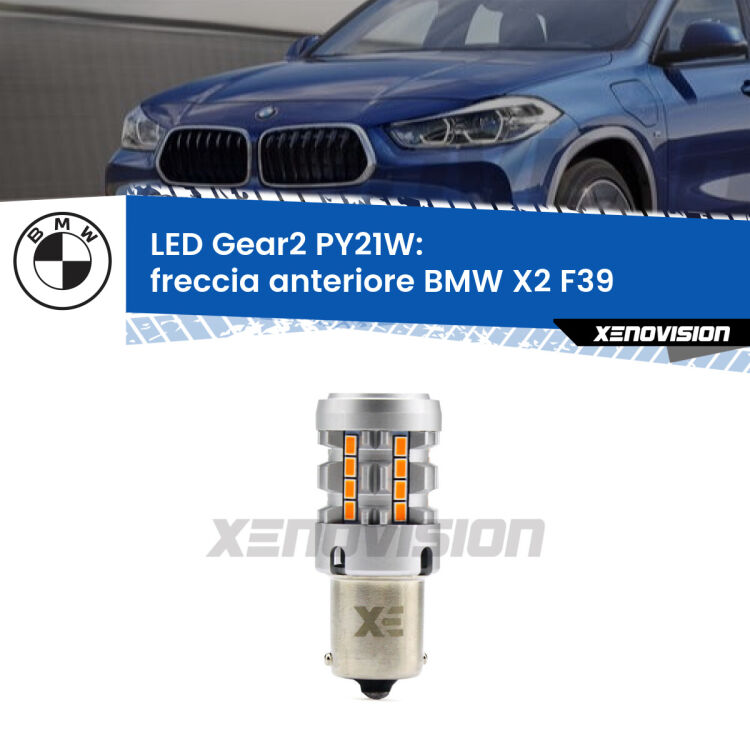 FINE SERIE: NO GARANZIA <strong>Freccia Anteriore LED no-spie per BMW X2</strong> F39 2017 in poi. Lampada <strong>PY21W</strong> modello Gear2 no Hyperflash.