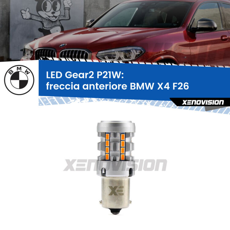 FINE SERIE: NO GARANZIA <strong>Freccia Anteriore LED no-spie per BMW X4</strong> F26 2014 - 2017. Lampada <strong>P21W</strong> modello Gear2 no Hyperflash.