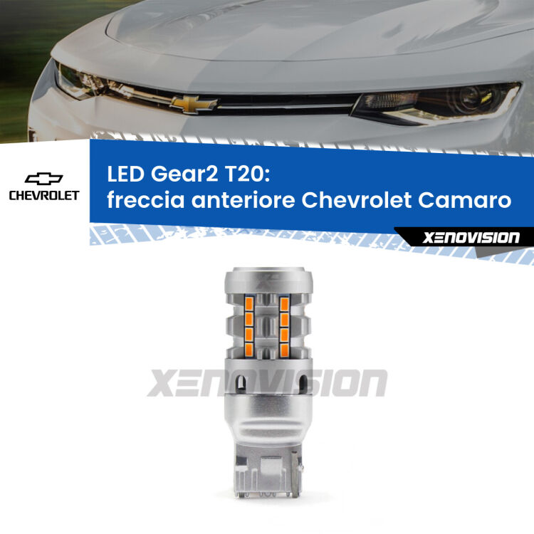 FINE SERIE: NO GARANZIA <strong>Freccia Anteriore LED no-spie per Chevrolet Camaro</strong>  2015 in poi. Lampada <strong>T20</strong> modello Gear2 no Hyperflash.