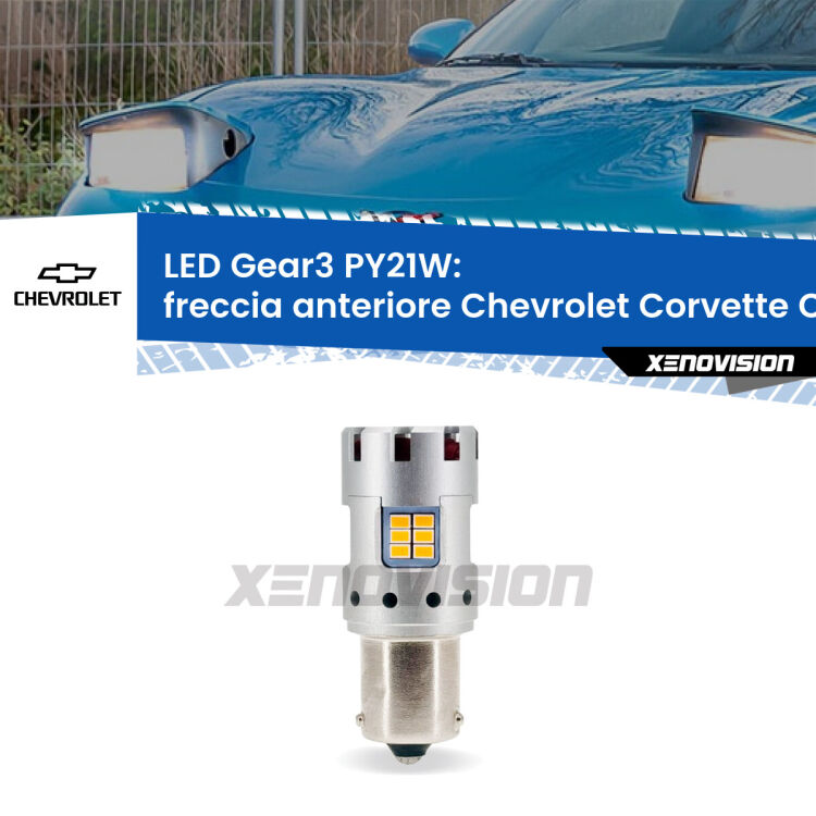 <strong>Freccia Anteriore LED no-spie per Chevrolet Corvette</strong> C5 1997 - 2004. Lampada <strong>PY21W</strong> modello Gear3 no Hyperflash, raffreddata a ventola.