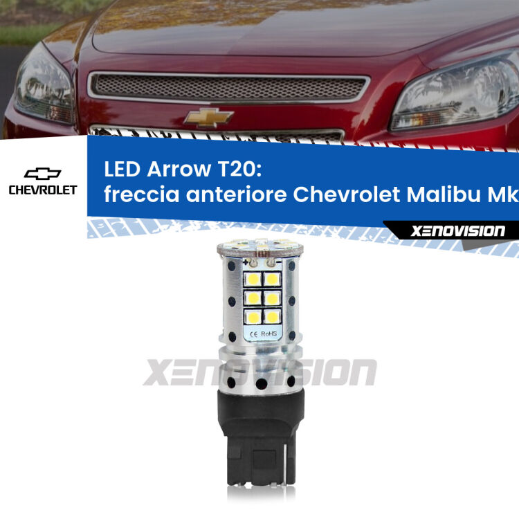 <strong>Freccia Anteriore LED no-spie per Chevrolet Malibu</strong> Mk8 2012 - 2015. Lampada <strong>T20</strong> no Hyperflash modello Arrow.