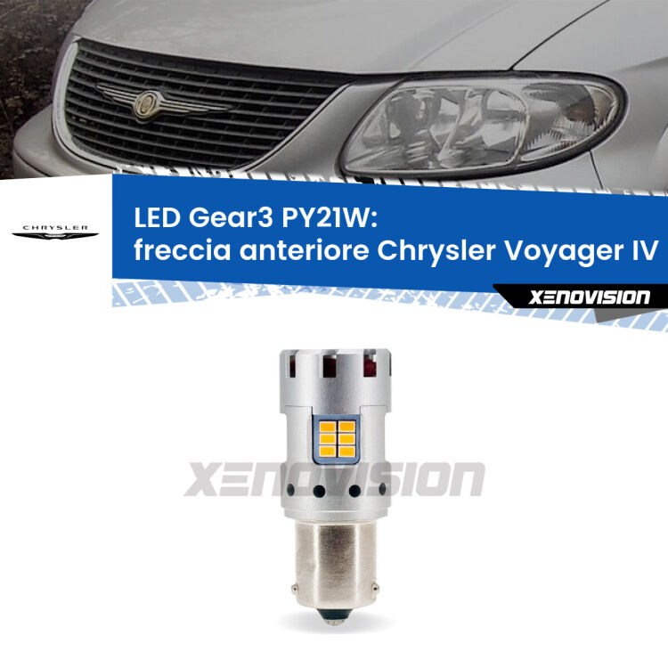 <strong>Freccia Anteriore LED no-spie per Chrysler Voyager IV</strong>  2000 - 2007. Lampada <strong>PY21W</strong> modello Gear3 no Hyperflash, raffreddata a ventola.