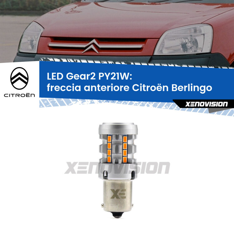 <strong>Freccia Anteriore LED no-spie per Citroën Berlingo</strong>  1996 - 2007. Lampada <strong>PY21W</strong> modello Gear2 no Hyperflash.