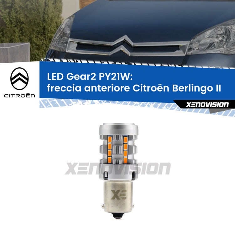 <strong>Freccia Anteriore LED no-spie per Citroën Berlingo</strong> II 2008 - 2017. Lampada <strong>PY21W</strong> modello Gear2 no Hyperflash.