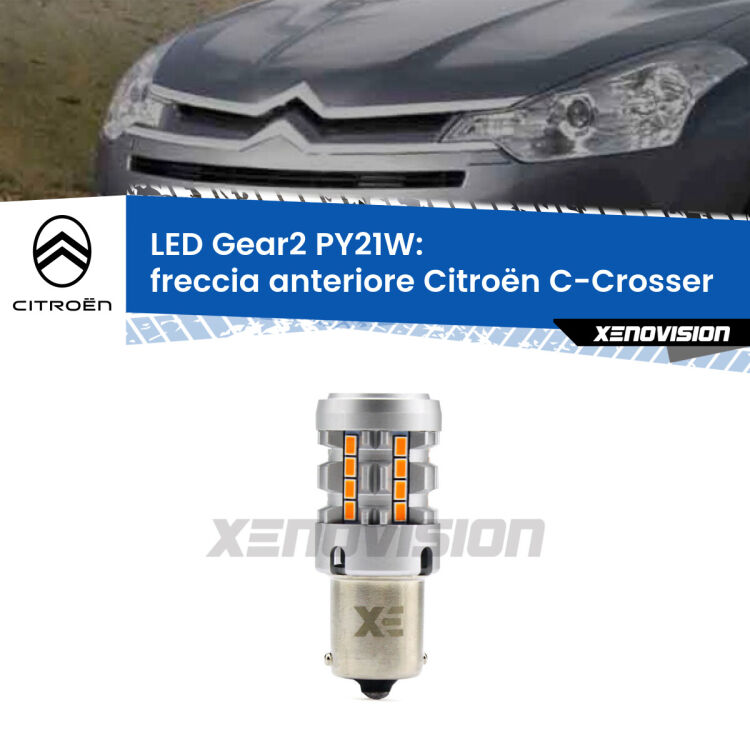 FINE SERIE: NO GARANZIA <strong>Freccia Anteriore LED no-spie per Citroën C-Crosser</strong>  2007 - 2012. Lampada <strong>PY21W</strong> modello Gear2 no Hyperflash.