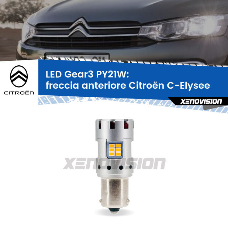 <strong>Freccia Anteriore LED no-spie per Citroën C-Elysee</strong>  2012 in poi. Lampada <strong>PY21W</strong> modello Gear3 no Hyperflash, raffreddata a ventola.