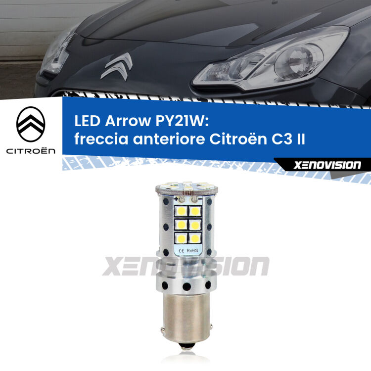 <strong>Freccia Anteriore LED no-spie per Citroën C3</strong> II 2009 - 2016. Lampada <strong>PY21W</strong> modello top di gamma Arrow.