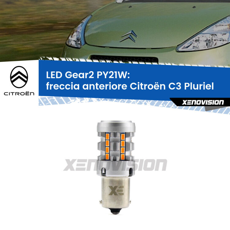 FINE SERIE: NO GARANZIA <strong>Freccia Anteriore LED no-spie per Citroën C3 Pluriel</strong>  2003 - 2010. Lampada <strong>PY21W</strong> modello Gear2 no Hyperflash.