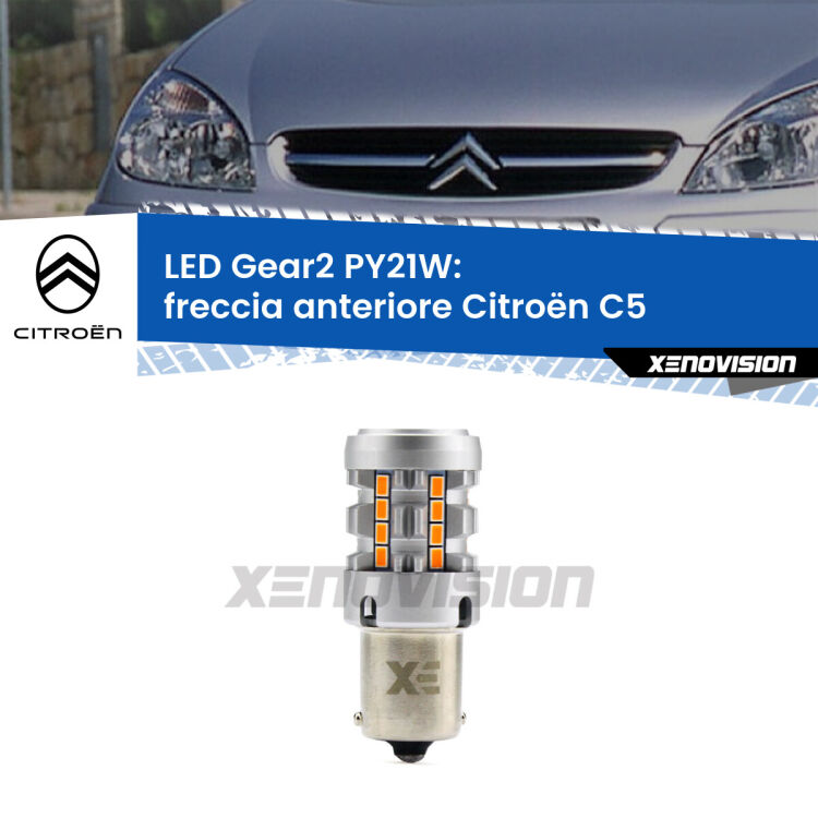 <strong>Freccia Anteriore LED no-spie per Citroën C5</strong>  2001 - 2004. Lampada <strong>PY21W</strong> modello Gear2 no Hyperflash.