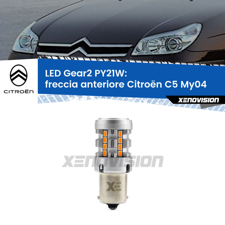 <strong>Freccia Anteriore LED no-spie per Citroën C5</strong> My04 2004 - 2008. Lampada <strong>PY21W</strong> modello Gear2 no Hyperflash.