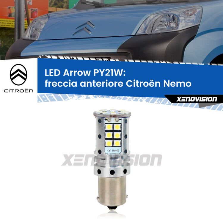 <strong>Freccia Anteriore LED no-spie per Citroën Nemo</strong>  2008 in poi. Lampada <strong>PY21W</strong> modello top di gamma Arrow.