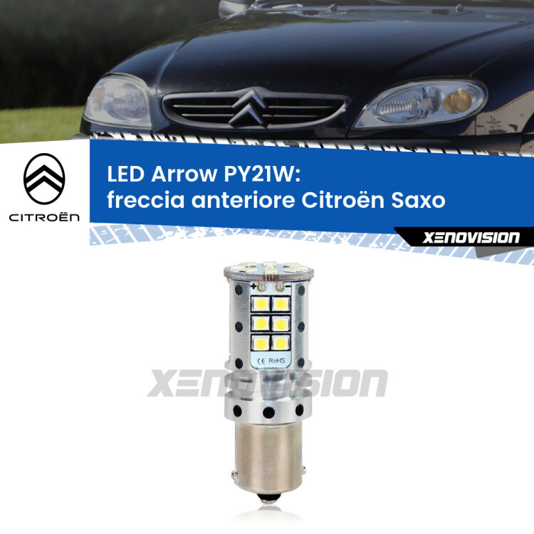 <strong>Freccia Anteriore LED no-spie per Citroën Saxo</strong>  1996 - 2004. Lampada <strong>PY21W</strong> modello top di gamma Arrow.