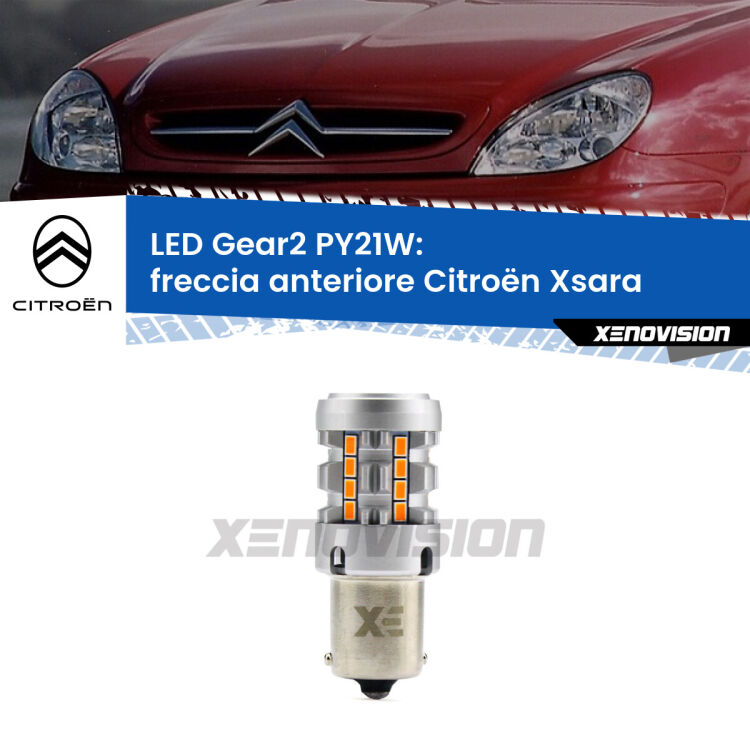 <strong>Freccia Anteriore LED no-spie per Citroën Xsara</strong>  1997 - 2005. Lampada <strong>PY21W</strong> modello Gear2 no Hyperflash.