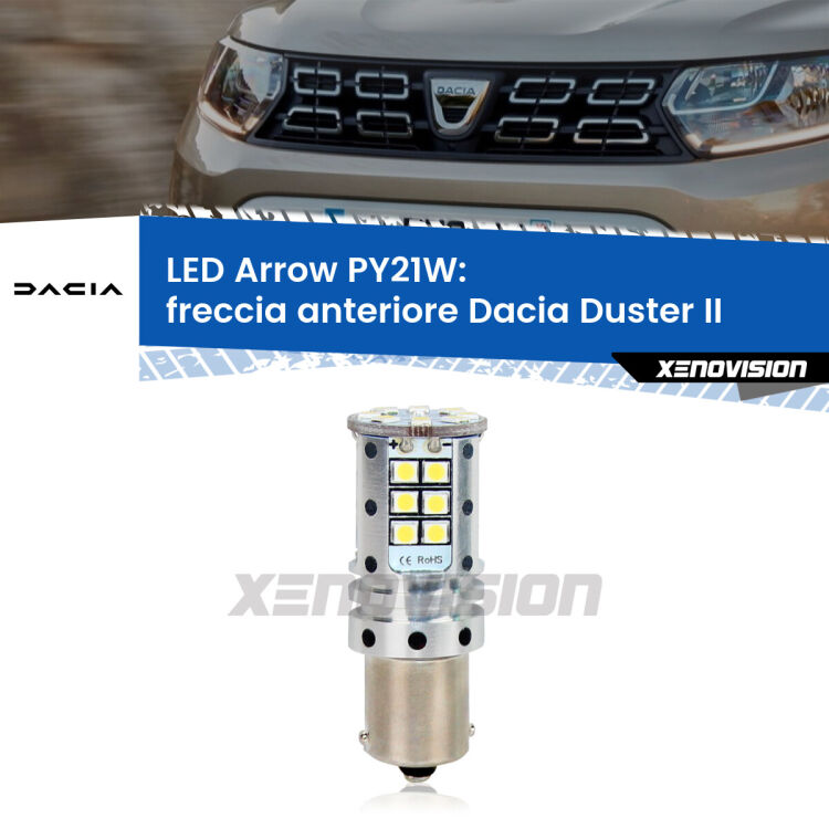 <strong>Freccia Anteriore LED no-spie per Dacia Duster</strong> II 2017 in poi. Lampada <strong>PY21W</strong> modello top di gamma Arrow.