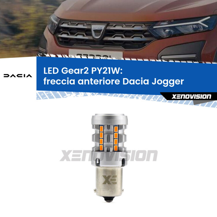 <strong>Freccia Anteriore LED no-spie per Dacia Jogger</strong>  2021 in poi. Lampada <strong>PY21W</strong> modello Gear2 no Hyperflash.