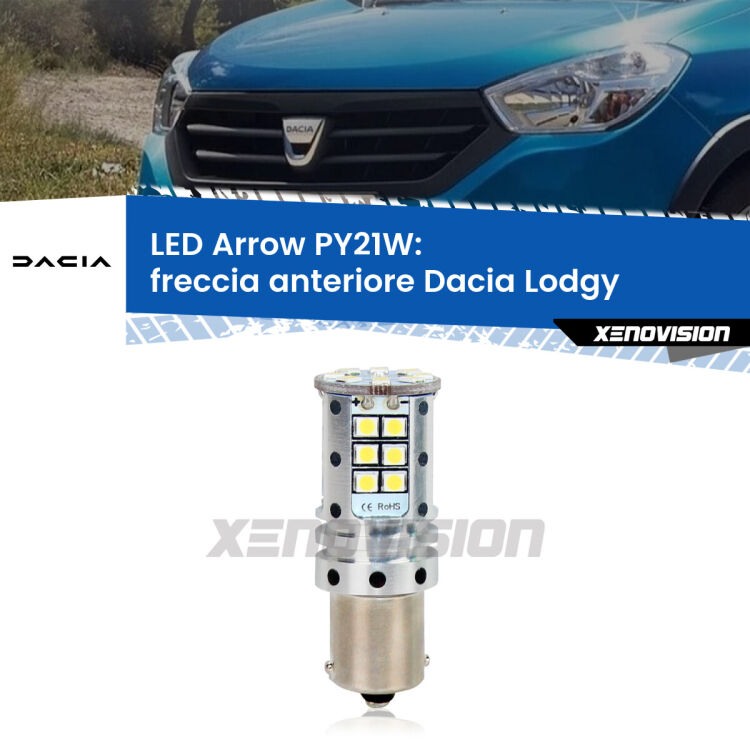 <strong>Freccia Anteriore LED no-spie per Dacia Lodgy</strong>  2012 in poi. Lampada <strong>PY21W</strong> modello top di gamma Arrow.