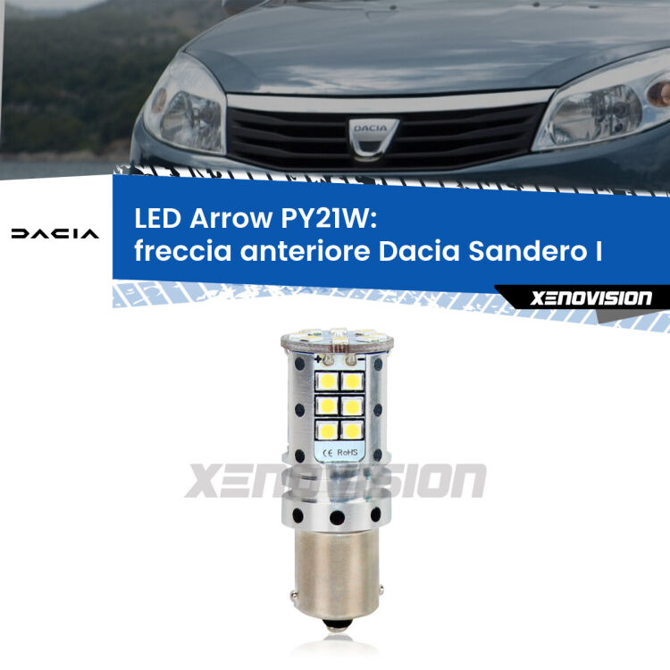 <strong>Freccia Anteriore LED no-spie per Dacia Sandero I</strong>  2008 - 2012. Lampada <strong>PY21W</strong> modello top di gamma Arrow.