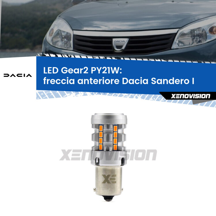 <strong>Freccia Anteriore LED no-spie per Dacia Sandero I</strong>  2008 - 2012. Lampada <strong>PY21W</strong> modello Gear2 no Hyperflash.