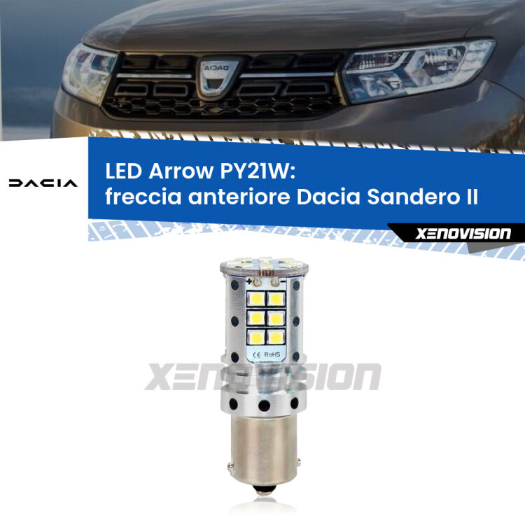 <strong>Freccia Anteriore LED no-spie per Dacia Sandero II</strong>  2012 in poi. Lampada <strong>PY21W</strong> modello top di gamma Arrow.