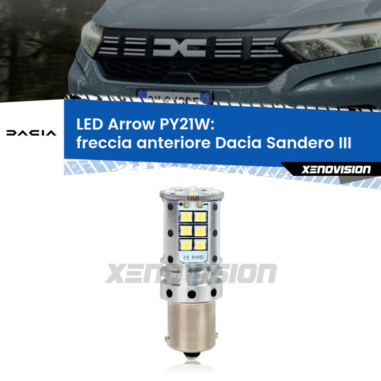 <strong>Freccia Anteriore LED no-spie per Dacia Sandero III</strong>  2020 in poi. Lampada <strong>PY21W</strong> modello top di gamma Arrow.