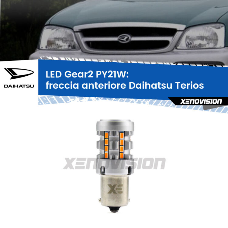 <strong>Freccia Anteriore LED no-spie per Daihatsu Terios</strong>  faro bianco. Lampada <strong>PY21W</strong> modello Gear2 no Hyperflash.