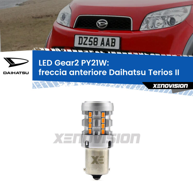 <strong>Freccia Anteriore LED no-spie per Daihatsu Terios</strong> II faro bianco. Lampada <strong>PY21W</strong> modello Gear2 no Hyperflash.