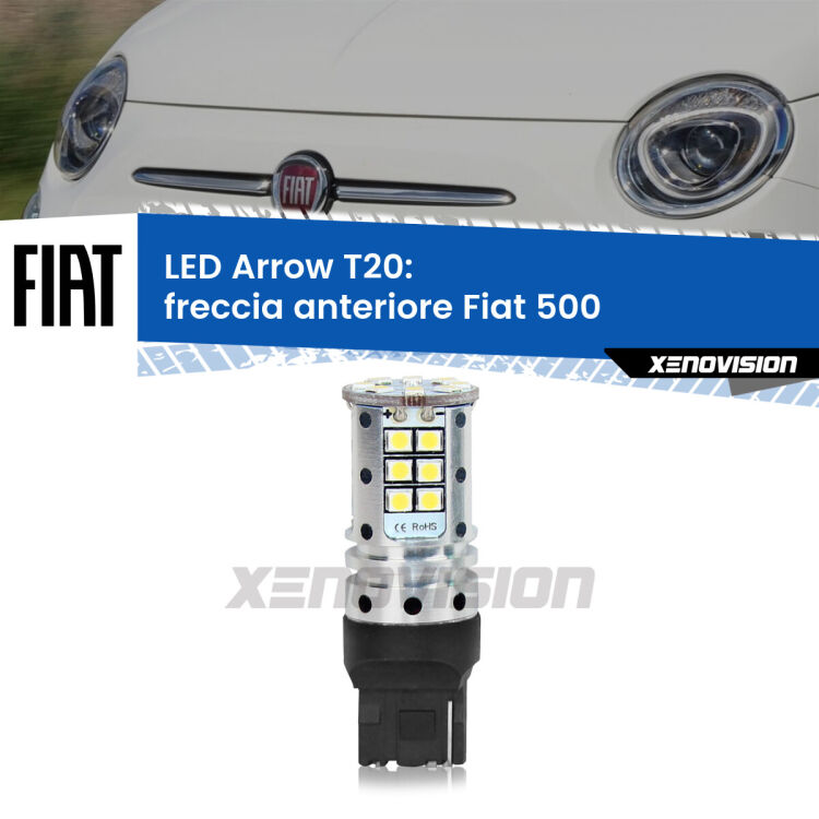 <strong>Freccia Anteriore LED no-spie per Fiat 500</strong>  2007 - 2014. Lampada <strong>T20</strong> no Hyperflash modello Arrow.