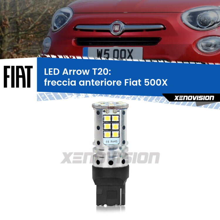 <strong>Freccia Anteriore LED no-spie per Fiat 500X</strong>  restyling. Lampada <strong>T20</strong> no Hyperflash modello Arrow.