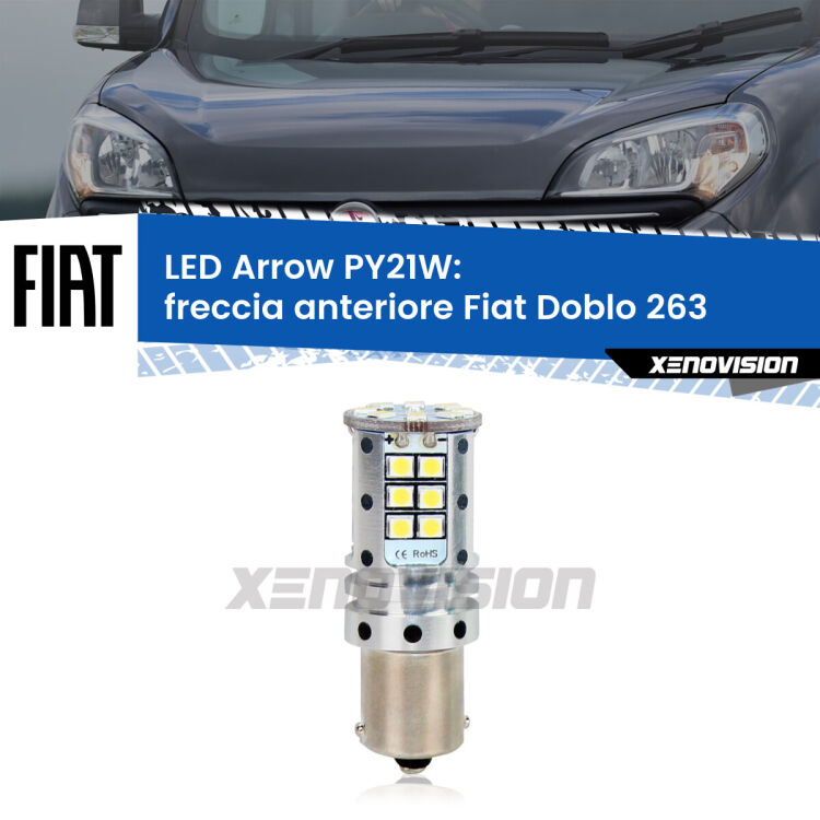 <strong>Freccia Anteriore LED no-spie per Fiat Doblo</strong> 263 2010 - 2014. Lampada <strong>PY21W</strong> modello top di gamma Arrow.