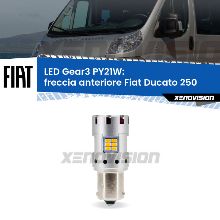 <strong>Freccia Anteriore LED no-spie per Fiat Ducato</strong> 250 2006 - 2013. Lampada <strong>PY21W</strong> modello Gear3 no Hyperflash, raffreddata a ventola.