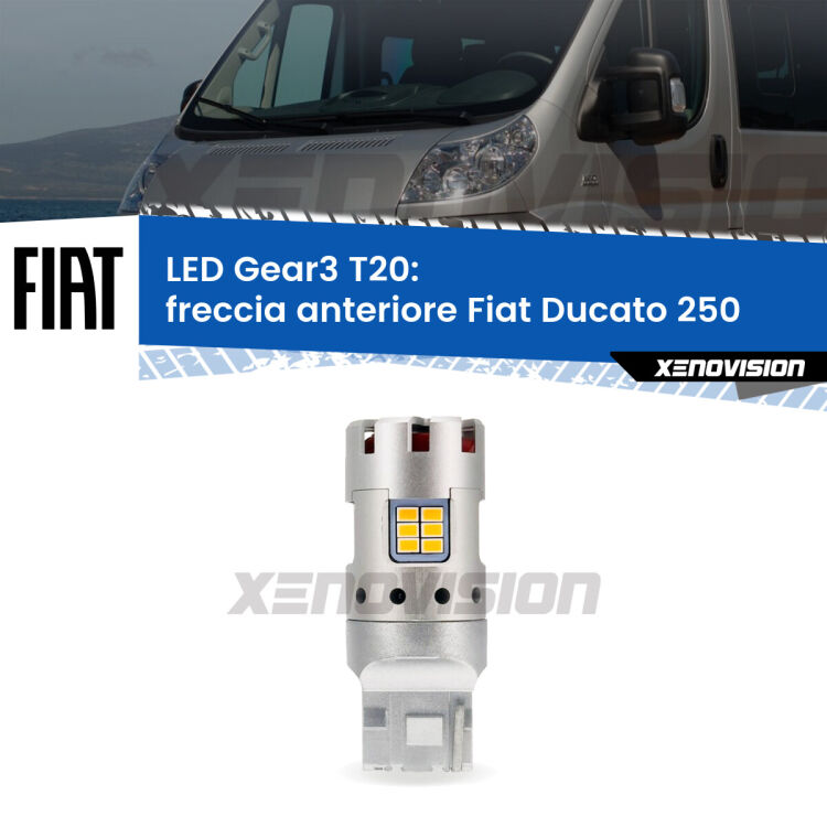 <strong>Freccia Anteriore LED no-spie per Fiat Ducato</strong> 250 2014 - 2018. Lampada <strong>T20</strong> modello Gear3 no Hyperflash, raffreddata a ventola.