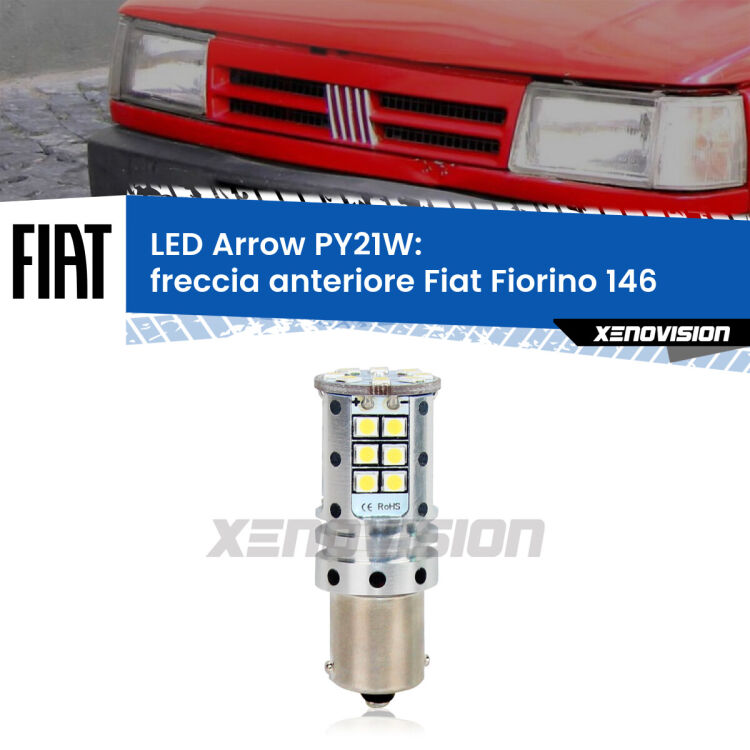 <strong>Freccia Anteriore LED no-spie per Fiat Fiorino</strong> 146 faro bianco. Lampada <strong>PY21W</strong> modello top di gamma Arrow.