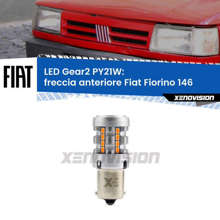 <strong>Freccia Anteriore LED no-spie per Fiat Fiorino</strong> 146 faro bianco. Lampada <strong>PY21W</strong> modello Gear2 no Hyperflash.