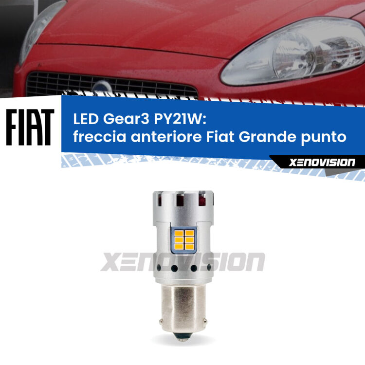 <strong>Freccia Anteriore LED no-spie per Fiat Grande punto</strong>  2005 - 2018. Lampada <strong>PY21W</strong> modello Gear3 no Hyperflash, raffreddata a ventola.