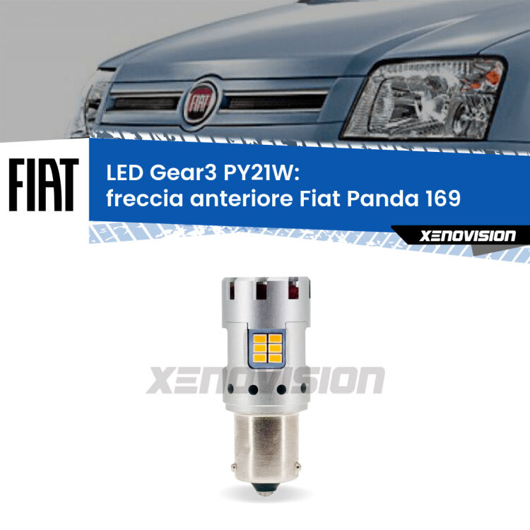 <strong>Freccia Anteriore LED no-spie per Fiat Panda</strong> 169 2003 - 2012. Lampada <strong>PY21W</strong> modello Gear3 no Hyperflash, raffreddata a ventola.