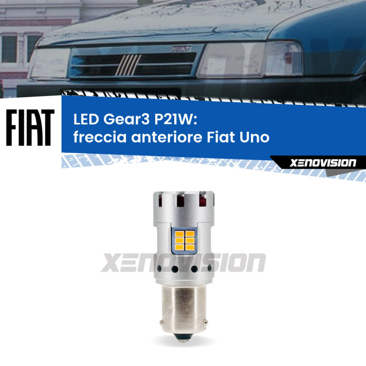 <strong>Freccia Anteriore LED no-spie per Fiat Uno</strong>  1983 - 1995. Lampada <strong>P21W</strong> modello Gear3 no Hyperflash, raffreddata a ventola.