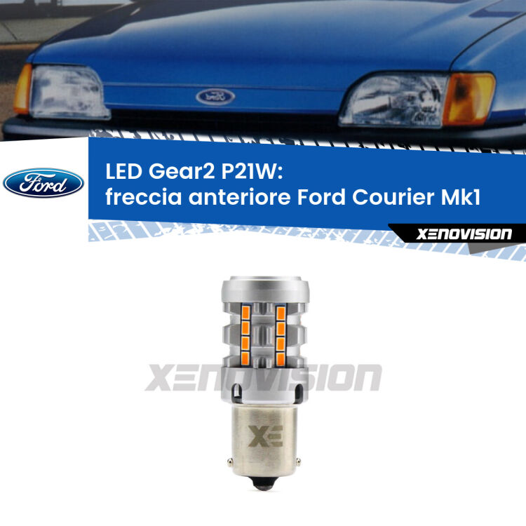 FINE SERIE: NO GARANZIA <strong>Freccia Anteriore LED no-spie per Ford Courier</strong> Mk1 faro giallo. Lampada <strong>P21W</strong> modello Gear2 no Hyperflash.