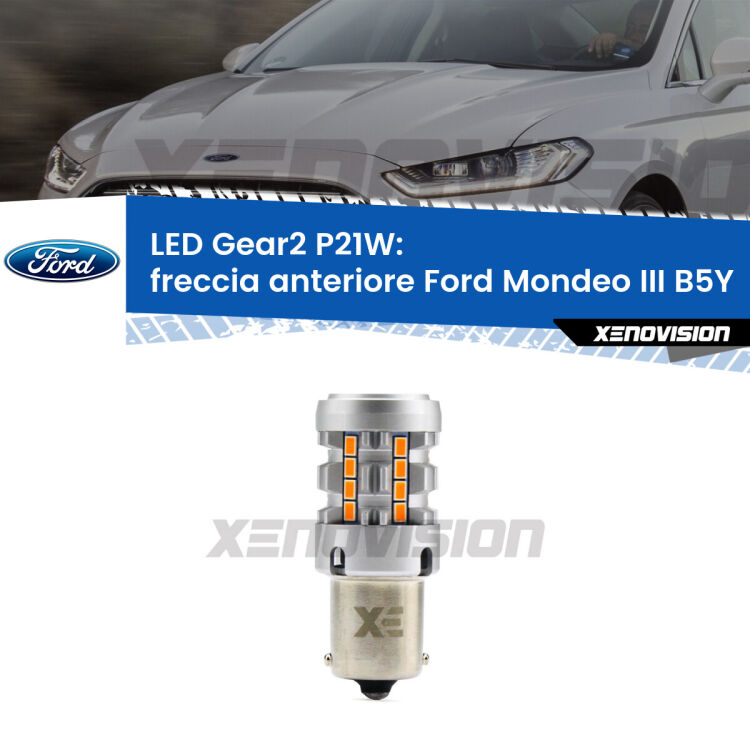 FINE SERIE: NO GARANZIA <strong>Freccia Anteriore LED no-spie per Ford Mondeo III</strong> B5Y 2000 - 2007. Lampada <strong>P21W</strong> modello Gear2 no Hyperflash.