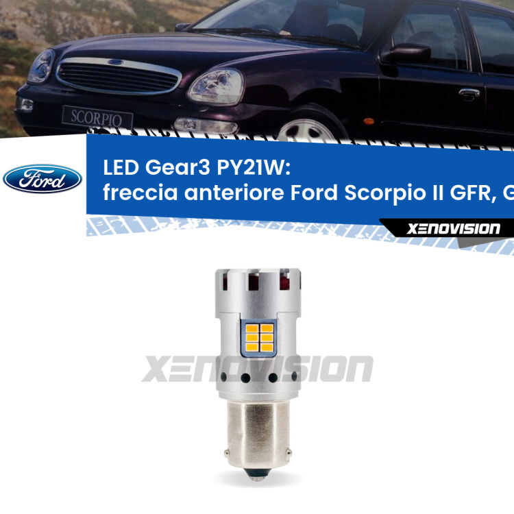 <strong>Freccia Anteriore LED no-spie per Ford Scorpio II</strong> GFR, GGR 1994 - 1998. Lampada <strong>PY21W</strong> modello Gear3 no Hyperflash, raffreddata a ventola.