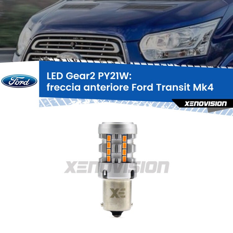 FINE SERIE: NO GARANZIA <strong>Freccia Anteriore LED no-spie per Ford Transit</strong> Mk4 2014 in poi. Lampada <strong>PY21W</strong> modello Gear2 no Hyperflash.