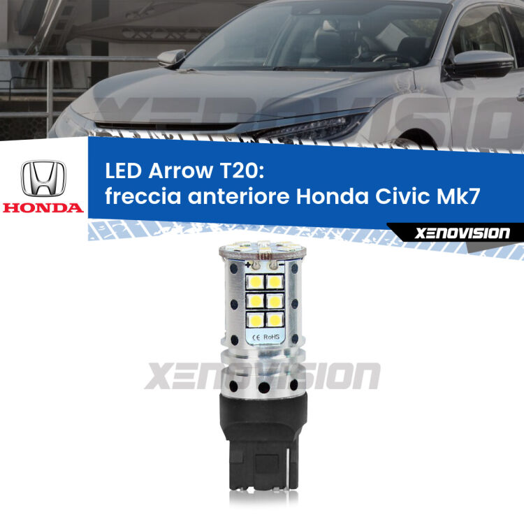 <strong>Freccia Anteriore LED no-spie per Honda Civic</strong> Mk7 2004 - 2005. Lampada <strong>T20</strong> no Hyperflash modello Arrow.