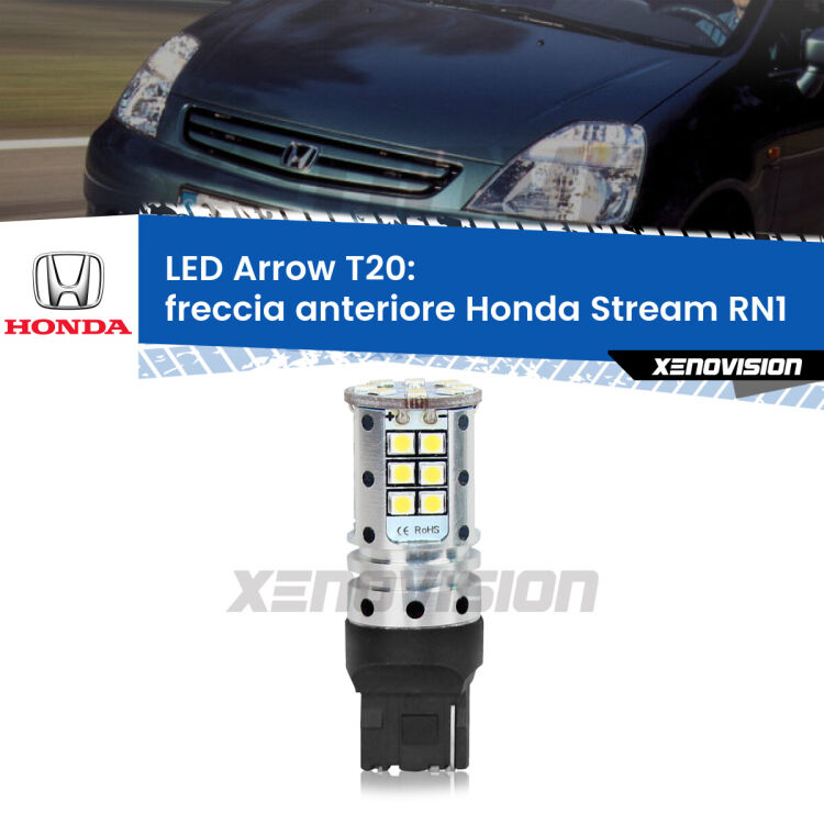 <strong>Freccia Anteriore LED no-spie per Honda Stream</strong> RN1 2001 - 2006. Lampada <strong>T20</strong> no Hyperflash modello Arrow.