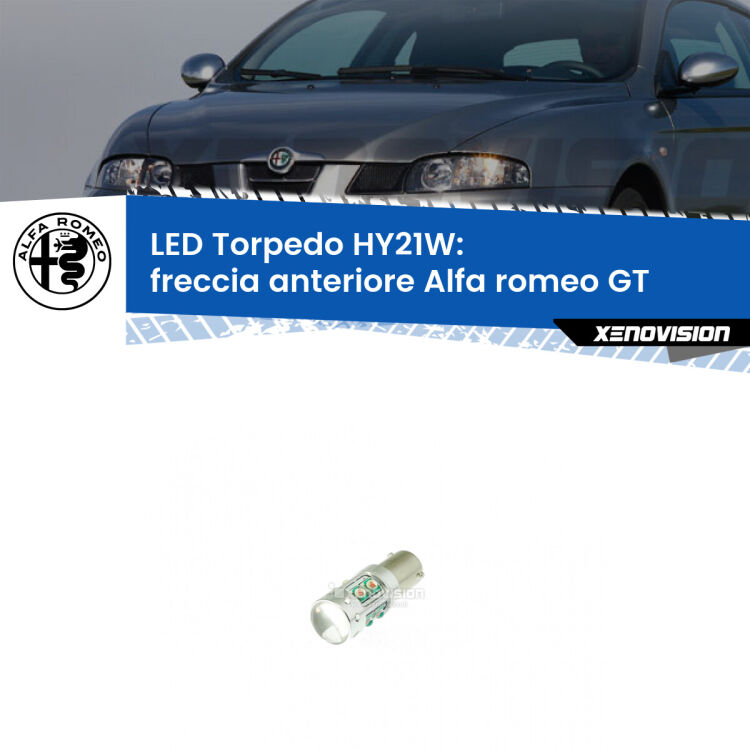 <strong>Freccia Anteriore LED arancio per Alfa romeo GT</strong>  2003 - 2010. Lampada <strong>HY21W</strong> canbus modello Torpedo.