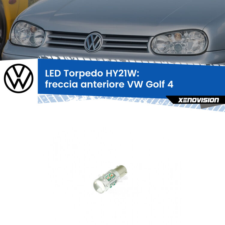 <strong>Freccia Anteriore LED arancio per VW Golf 4</strong>  1997 - 2005. Lampada <strong>HY21W</strong> canbus modello Torpedo.