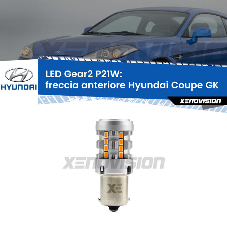 FINE SERIE: NO GARANZIA <strong>Freccia Anteriore LED no-spie per Hyundai Coupe</strong> GK prima serie. Lampada <strong>P21W</strong> modello Gear2 no Hyperflash.