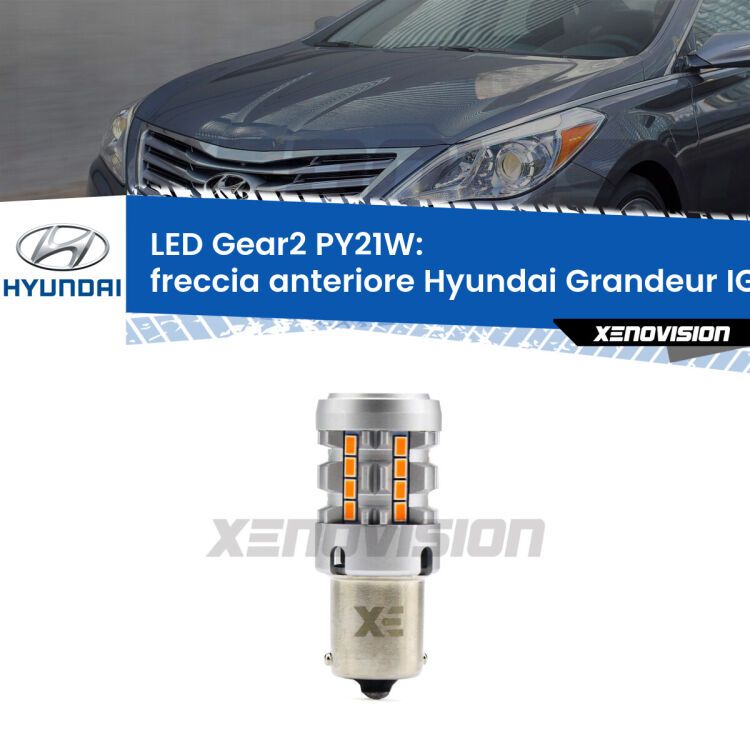 FINE SERIE: NO GARANZIA <strong>Freccia Anteriore LED no-spie per Hyundai Grandeur</strong> IG 2016 in poi. Lampada <strong>PY21W</strong> modello Gear2 no Hyperflash.