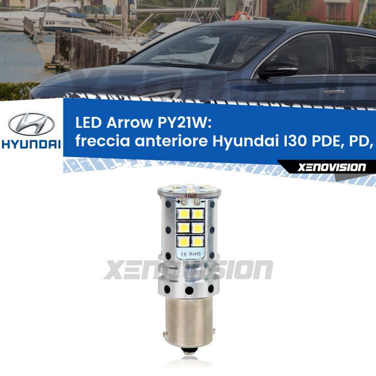 <strong>Freccia Anteriore LED no-spie per Hyundai I30</strong> PDE, PD, PDEN 2016 in poi. Lampada <strong>PY21W</strong> modello top di gamma Arrow.